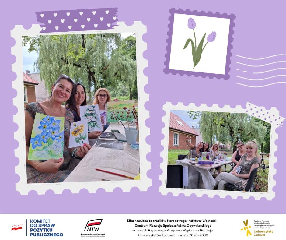 A collage of photos from outdoor art workshops for the project’s participants.