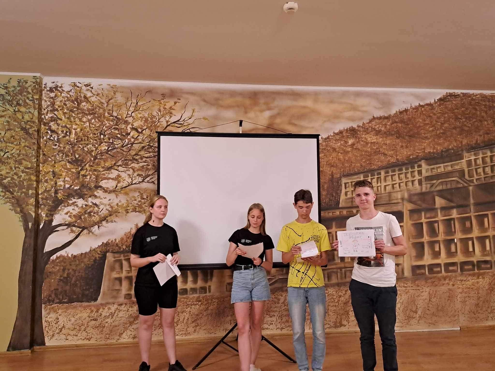 Promotional graphic for a youth project featuring a photo of participants and the program logos.